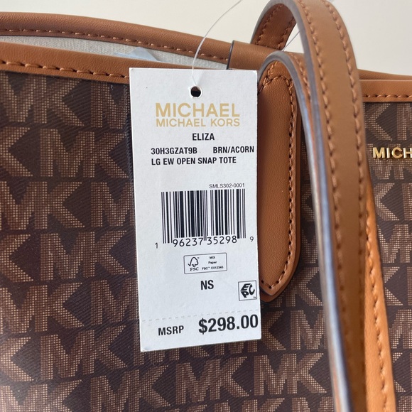 NWT MICHAEL Michael Kors Eliza Large East West Open Snap Tote in Brown Acorn - Picture 6 of 15